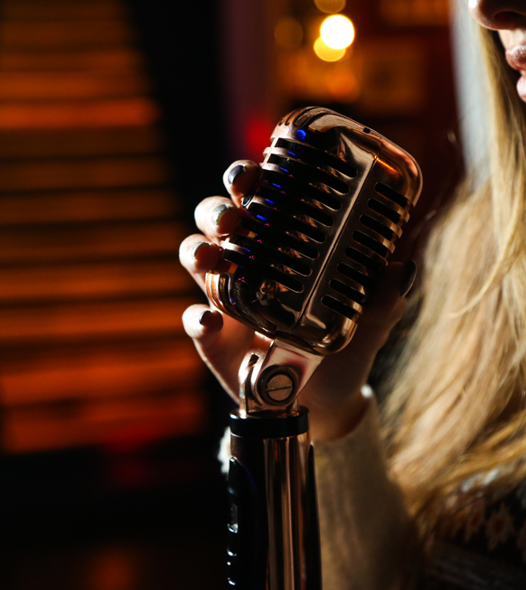 Side View Woman Singing Microphone